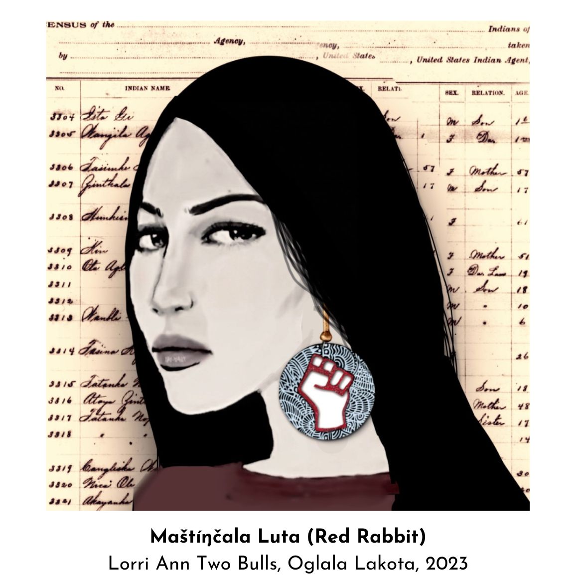 Maštíŋčala Luta (Red Rabbit) Lorri Ann Two Bulls, Oglala Lakota, 2023